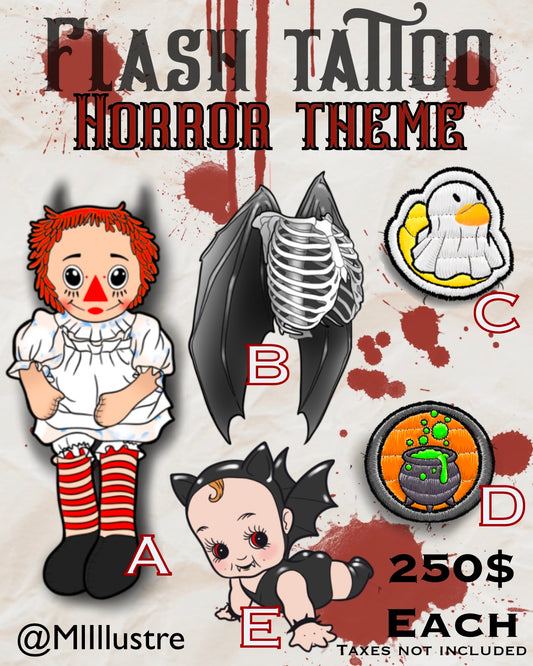 Horror Theme | Flash Tattoos Deposit – Book Flash Art with @mlillustre